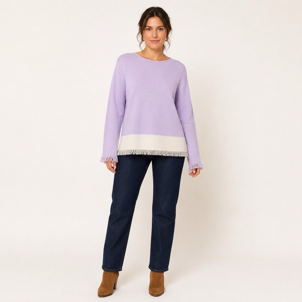 Lilly Pulitzer Fairfax Cashmere Sweater S Pearly Purple Heather Fringe Med
